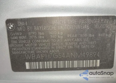 2010 BMW 328I из США, поврежденный, VIN WBAPH7G54ANM49894